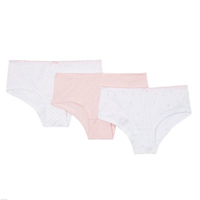 Pack of three girls' white and pink printed hipster briefs